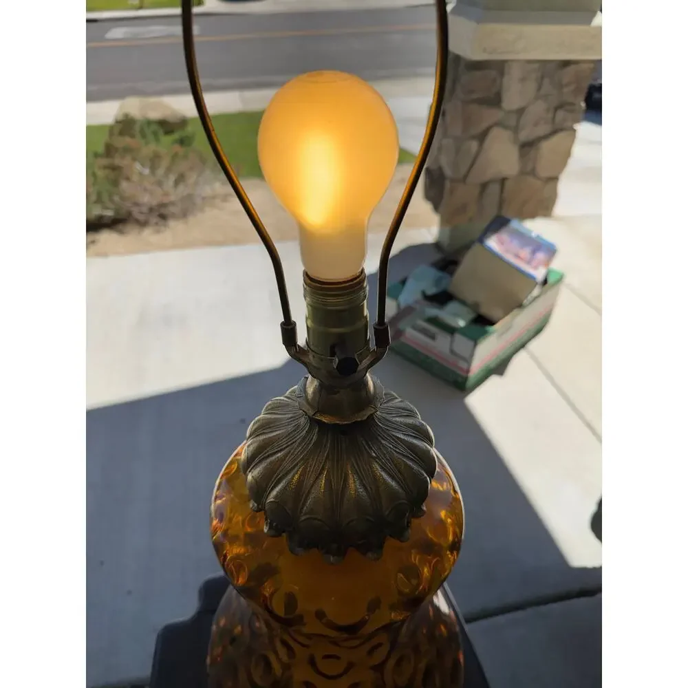 vintage amber glass table lamp prominent 